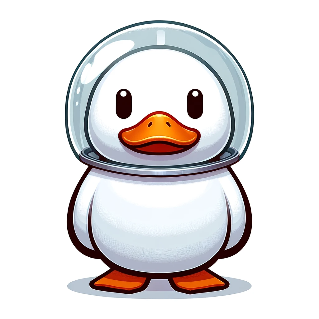 Image of a cartoon duck wearing an astronaut helmet.